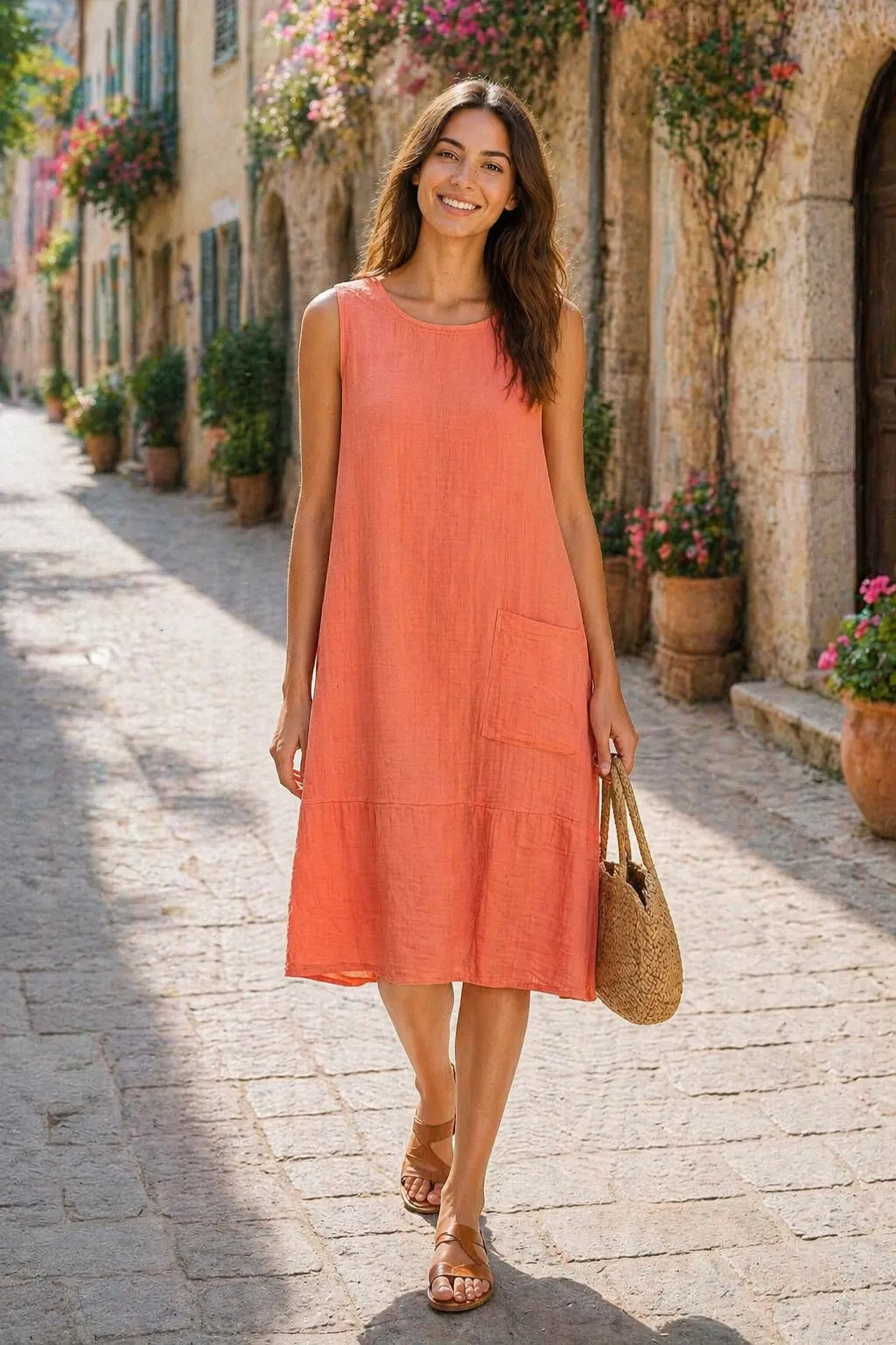 casual midi dresses uk Italian Cheesecloth Midi Dress UK | Sleeveless Cotton