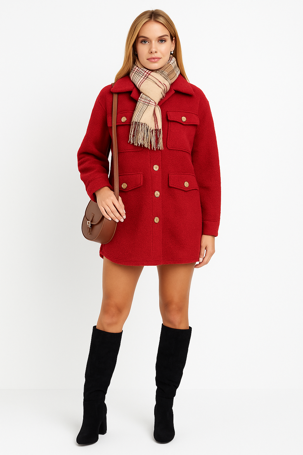 Italian Teddy Boucle Gold Button Fasten Military Style Shacket