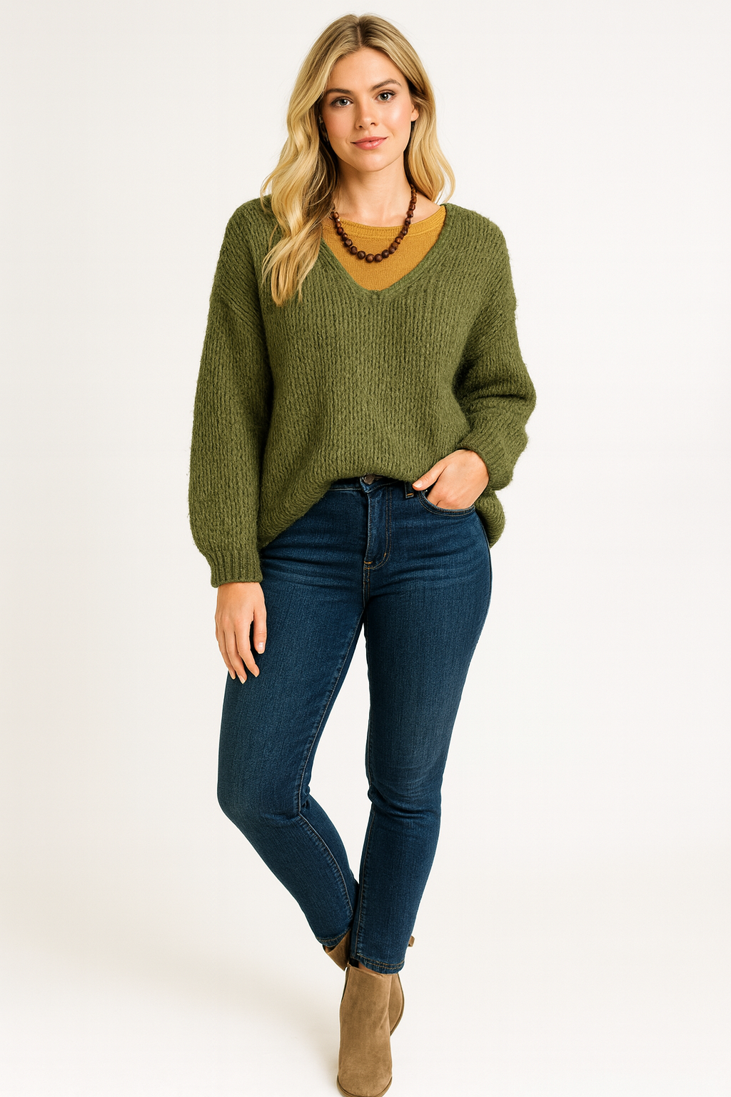 Italian Relaxed Fit V Neck Lana Chunky Knit Jumper