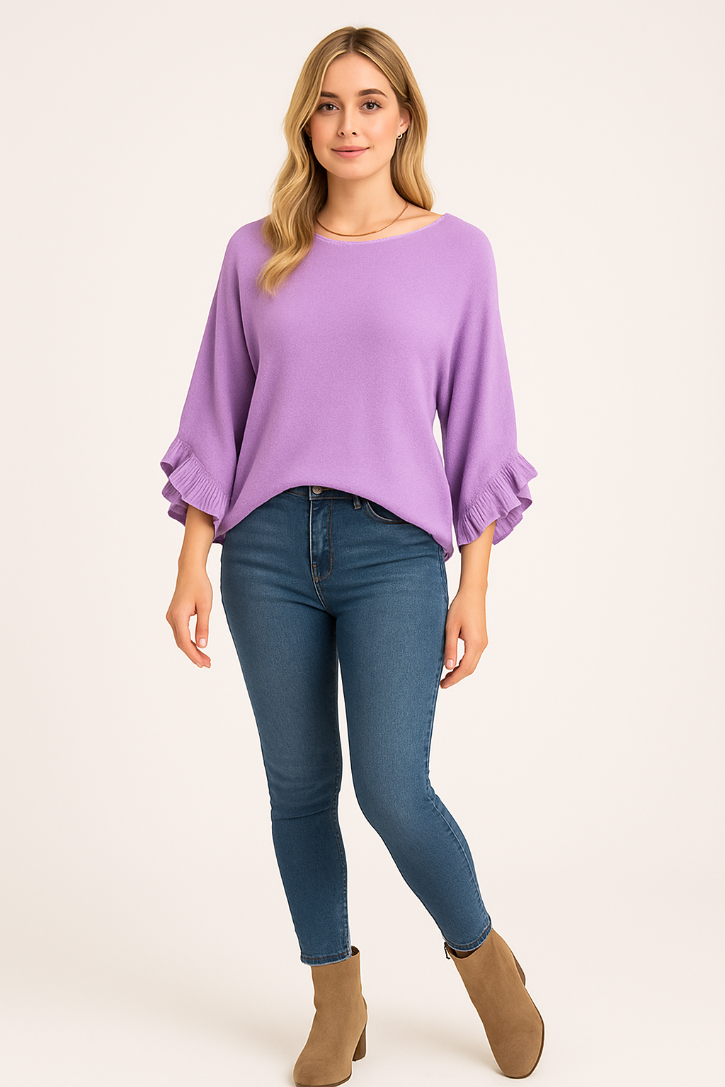 Italian Soft Knit 3/4 Frill Sleeve Jumper Top