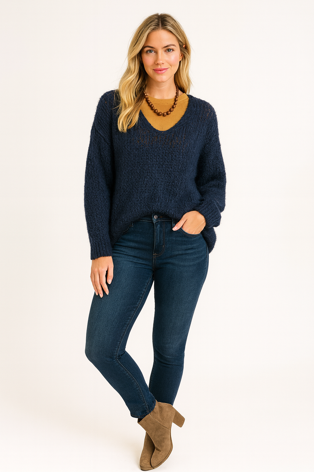 Italian Relaxed Fit V Neck Lana Chunky Knit Jumper