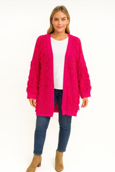Italian Fringe Layer Open Front Knitted Long Cardigan