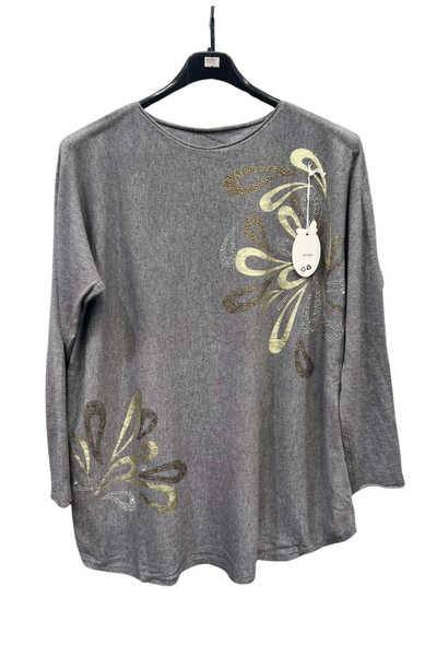 Italian Ladies Scoop Hem Jumper With Diamante Detail Top