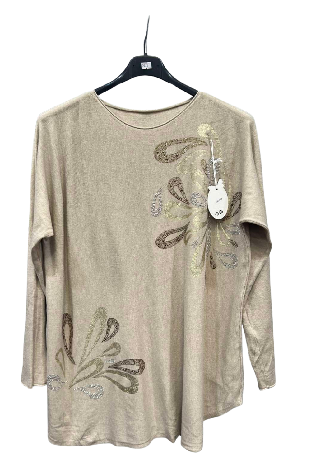 Italian Ladies Scoop Hem Jumper With Diamante Detail Top