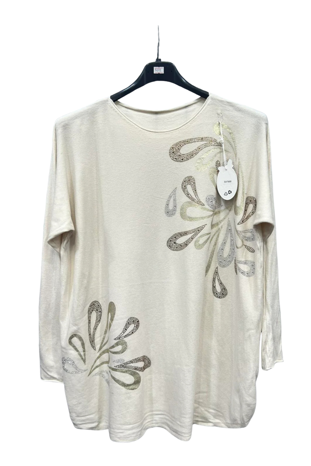 Italian Ladies Scoop Hem Jumper With Diamante Detail Top