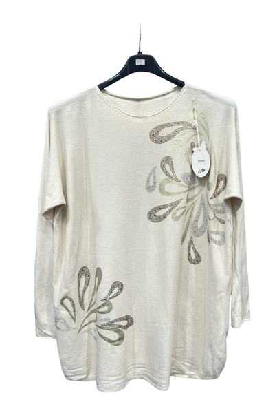 Italian Ladies Scoop Hem Jumper With Diamante Detail Top