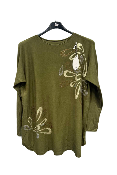 Italian Ladies Scoop Hem Jumper With Diamante Detail Top