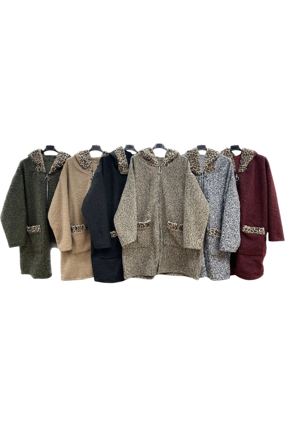 Italian Zip Fastening Animal Print Hooded Oversized Teddy Jacket Coat