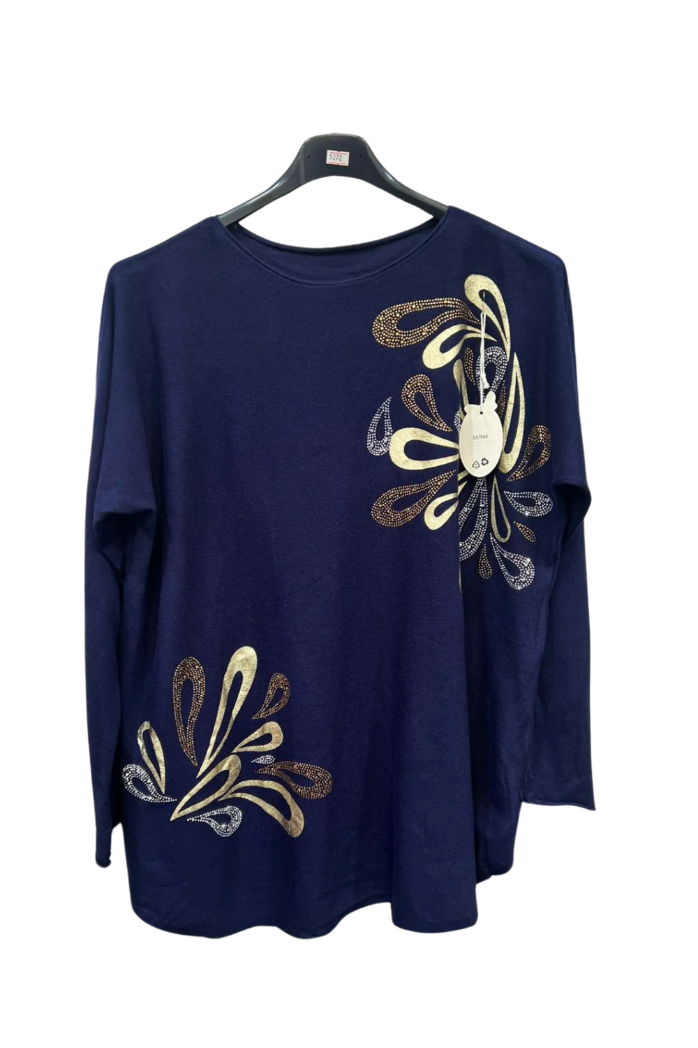 Italian Ladies Scoop Hem Jumper With Diamante Detail Top