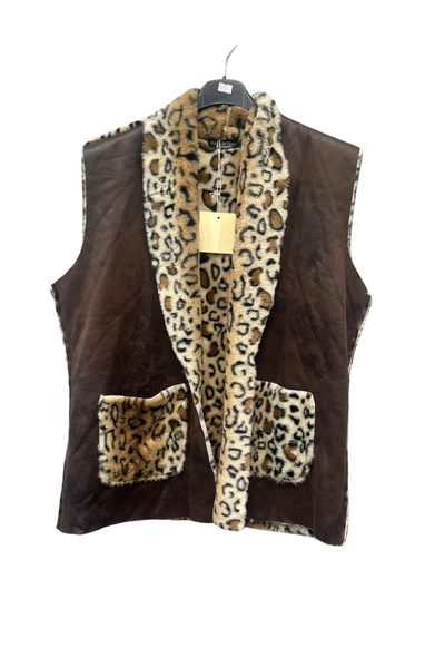 Italian Sleeveless Jacket With Leopard Print Faux Fur Top