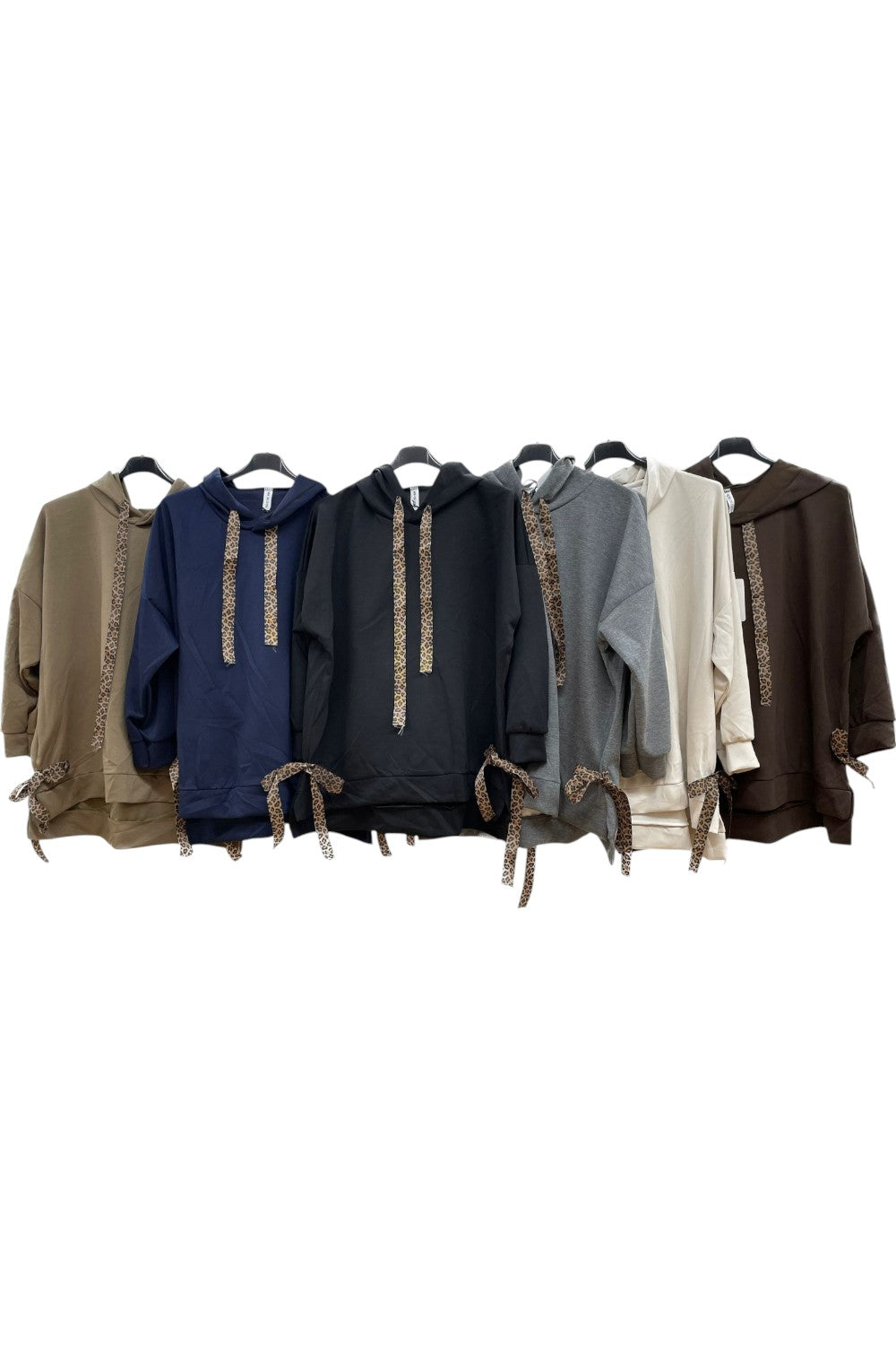 Italian Leopard Trim Relaxed Fit Hoodie Top