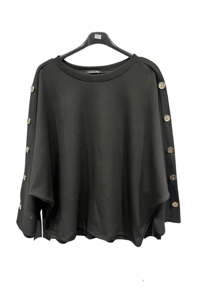 Italian Batwing Top with Side Gold Button Sleeve Detail Top
