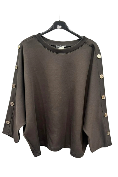 Italian Batwing Top with Side Gold Button Sleeve Detail Top