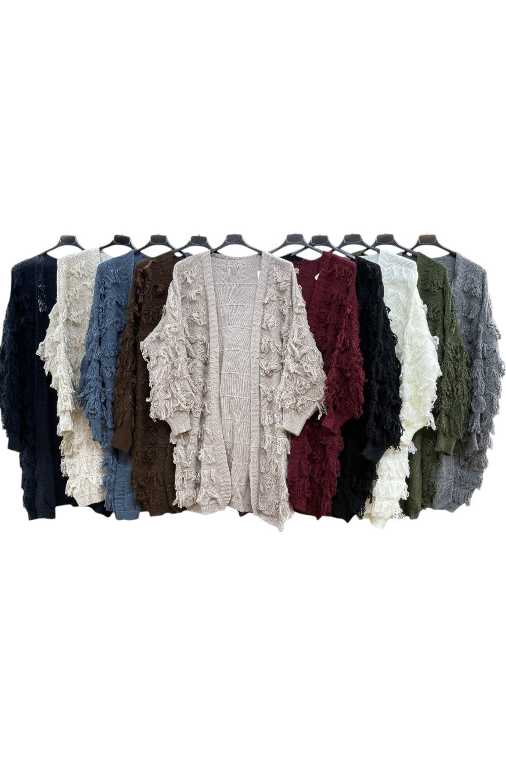 Italian Fringe Layer Open Front Knitted Long Cardigan