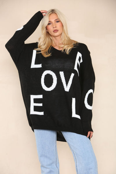Italian Oversized Love Print Knitted Jumper Top