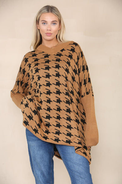 Oversized Dog Tooth Print Jumper Top