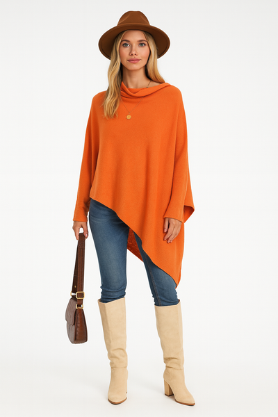 Italian Soft Knit Slant Long Sleeve Asymmetric Draped Jumper Top