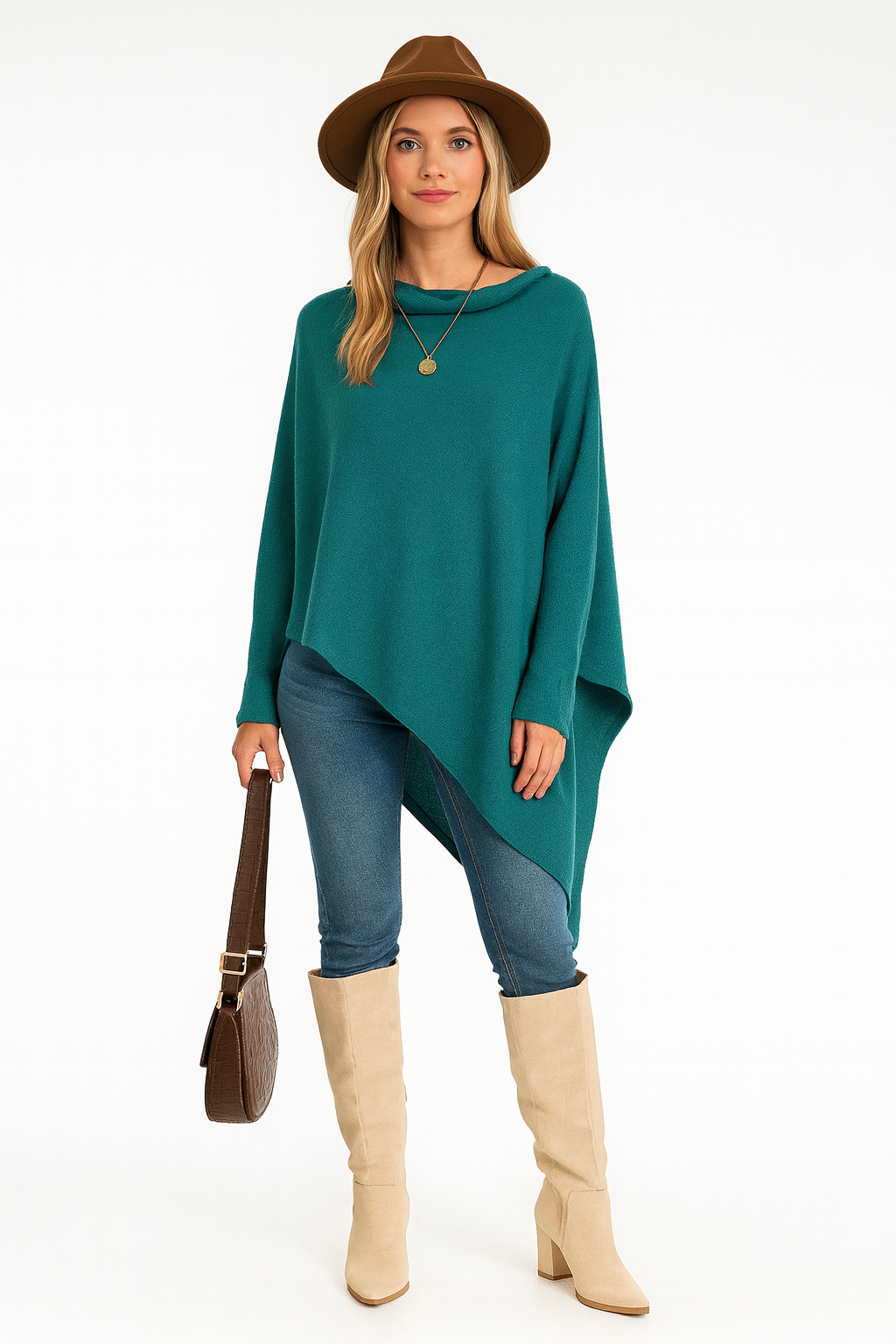 Italian Soft Knit Slant Long Sleeve Asymmetric Draped Jumper Top