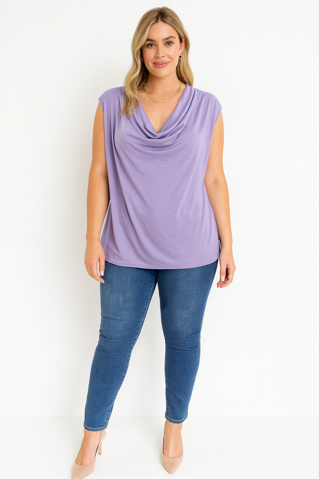 Cowl Neck Sleeveless Basic Vest Top