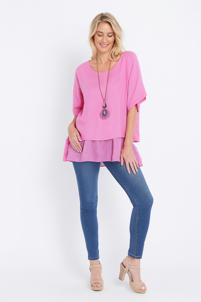 Italian Lightweight Layered Linen Necklace Top