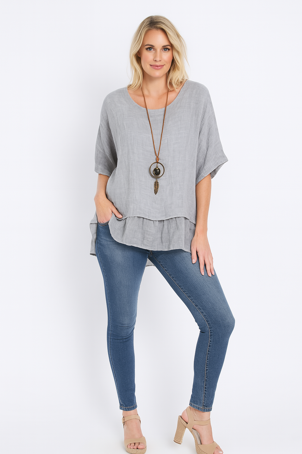 Italian Lightweight Layered Linen Necklace Top