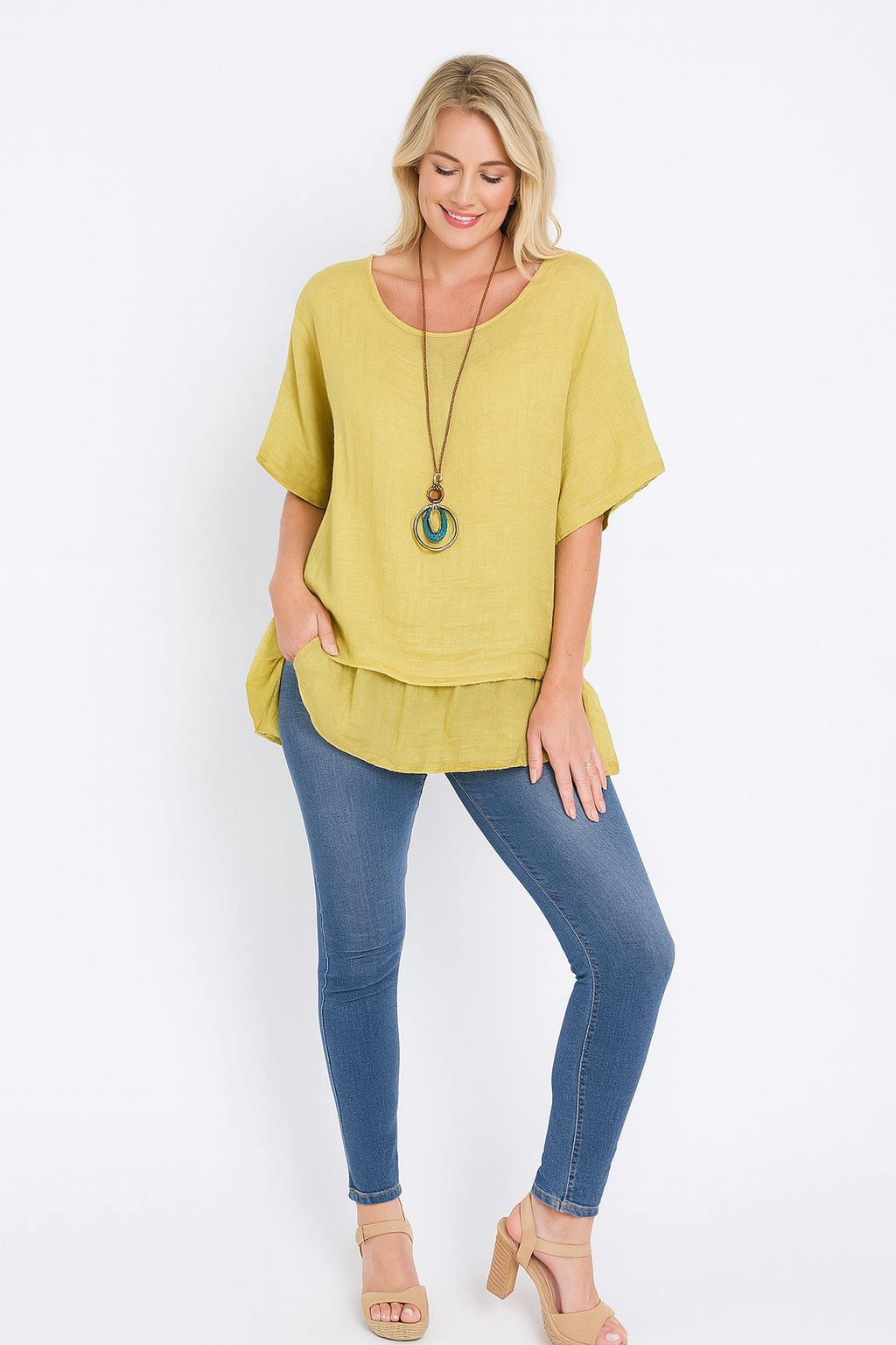 Italian Lightweight Layered Linen Necklace Top