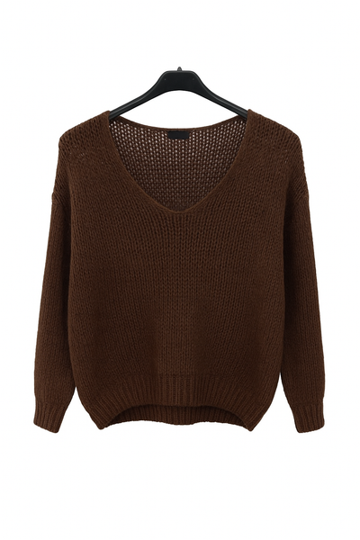 Italian Relaxed Fit V Neck Lana Chunky Knit Jumper