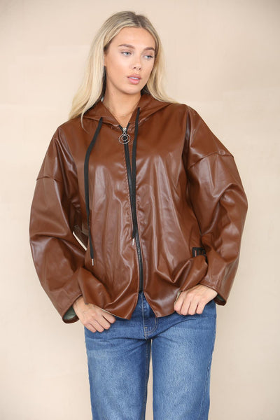 PU Leather Hooded Jacket