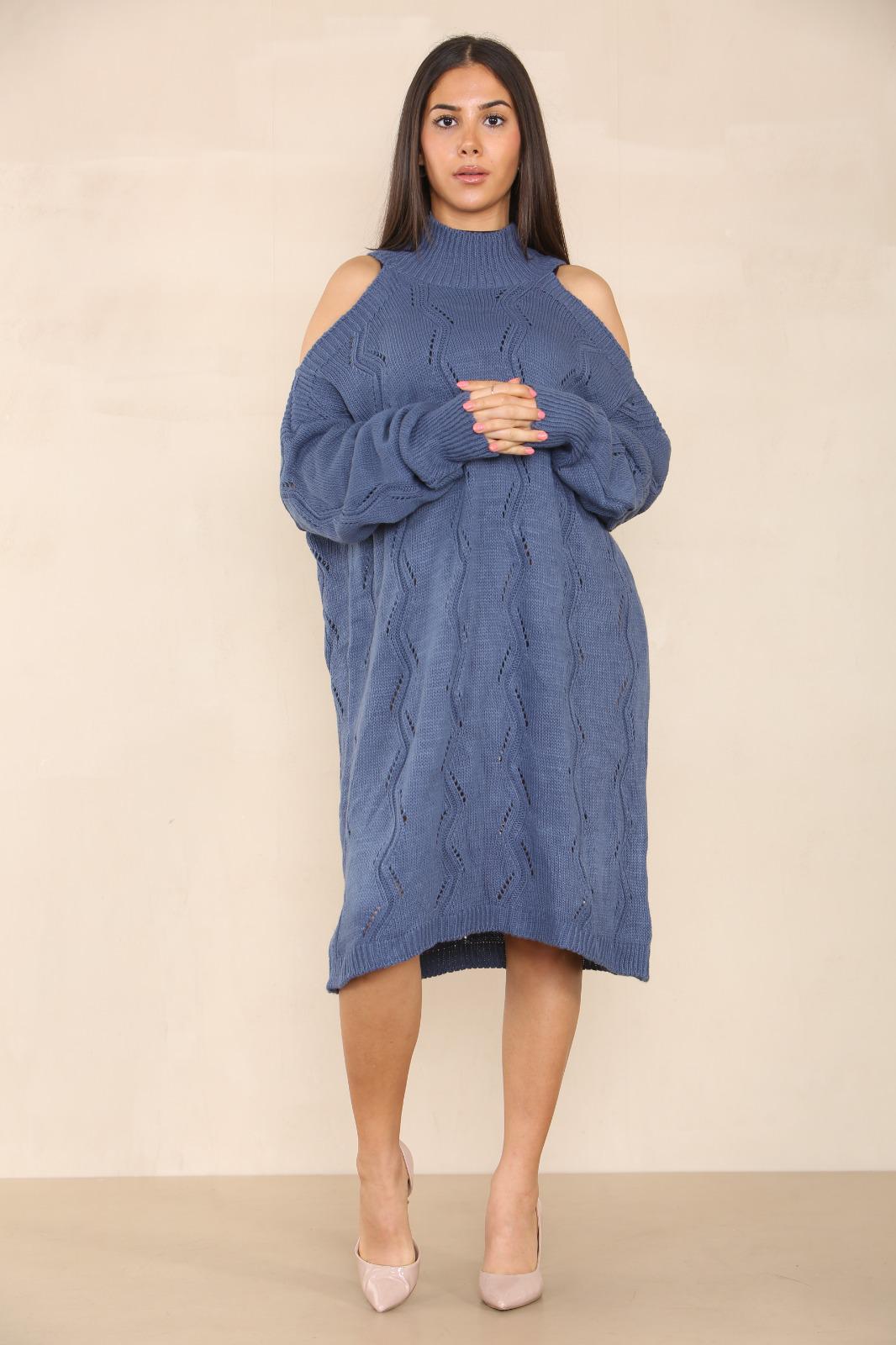 Italian Cold Sholder Chunky Knitted Midi Dress