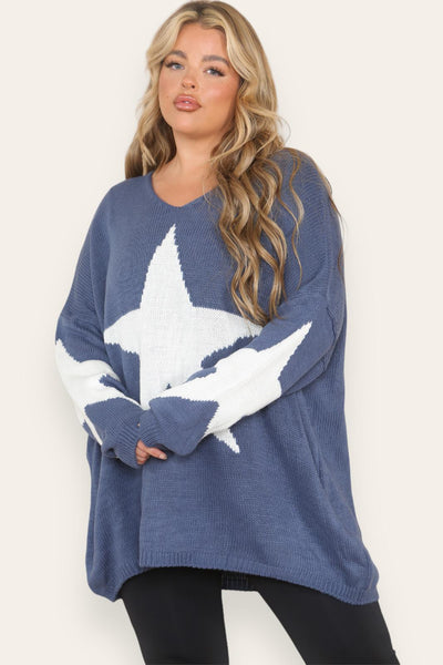 Oversized Star Print Knitted Jumper Top