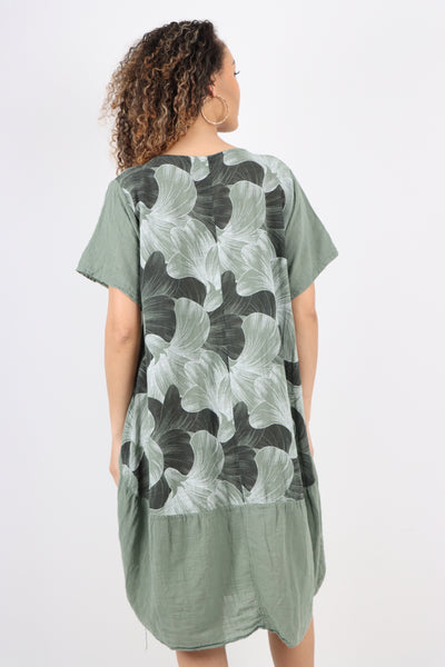 Italian Tulip Print Short Sleeve Round Neck Midi Dress