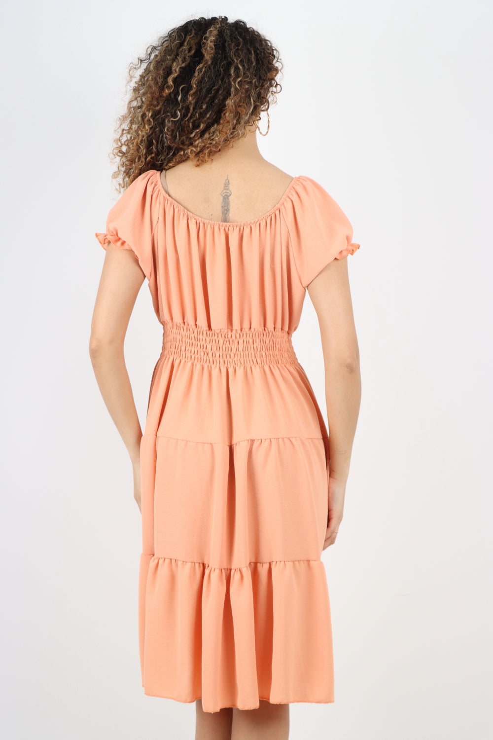 Italian Off The Shoulder Elasticated Waist Tiered Midi Dress