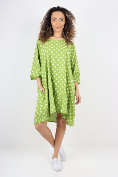 Italian Polka Dot Print Front Pockets Mini Dress
