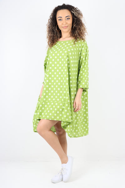 Italian Polka Dot Print Front Pockets Mini Dress