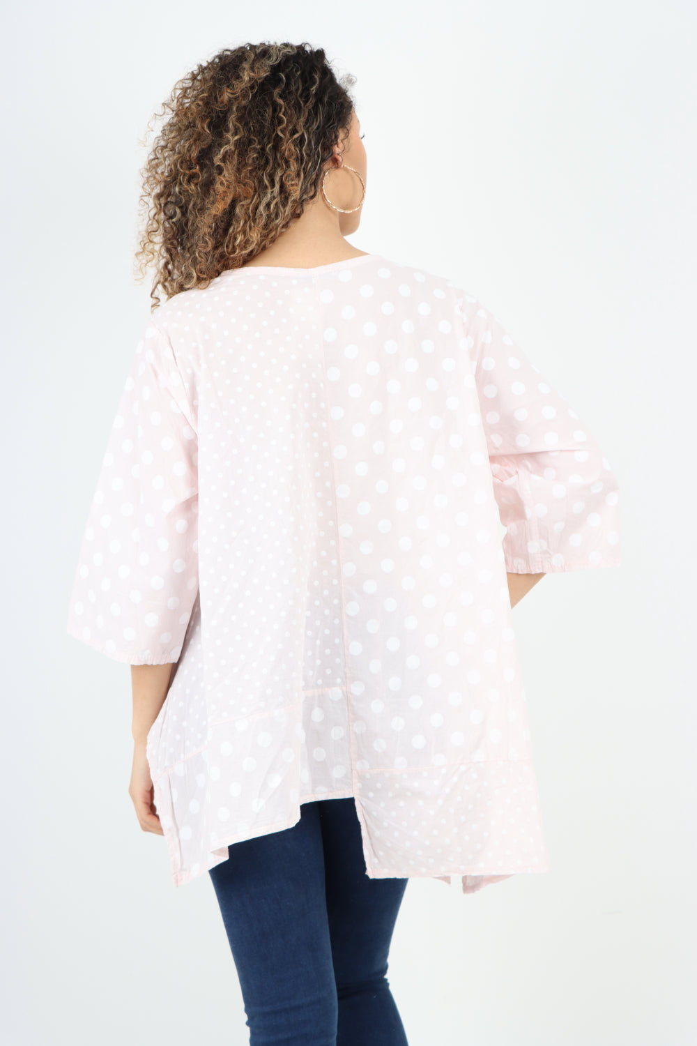 Italian Polka Dot Print Asymmetric Cotton Tunic Top