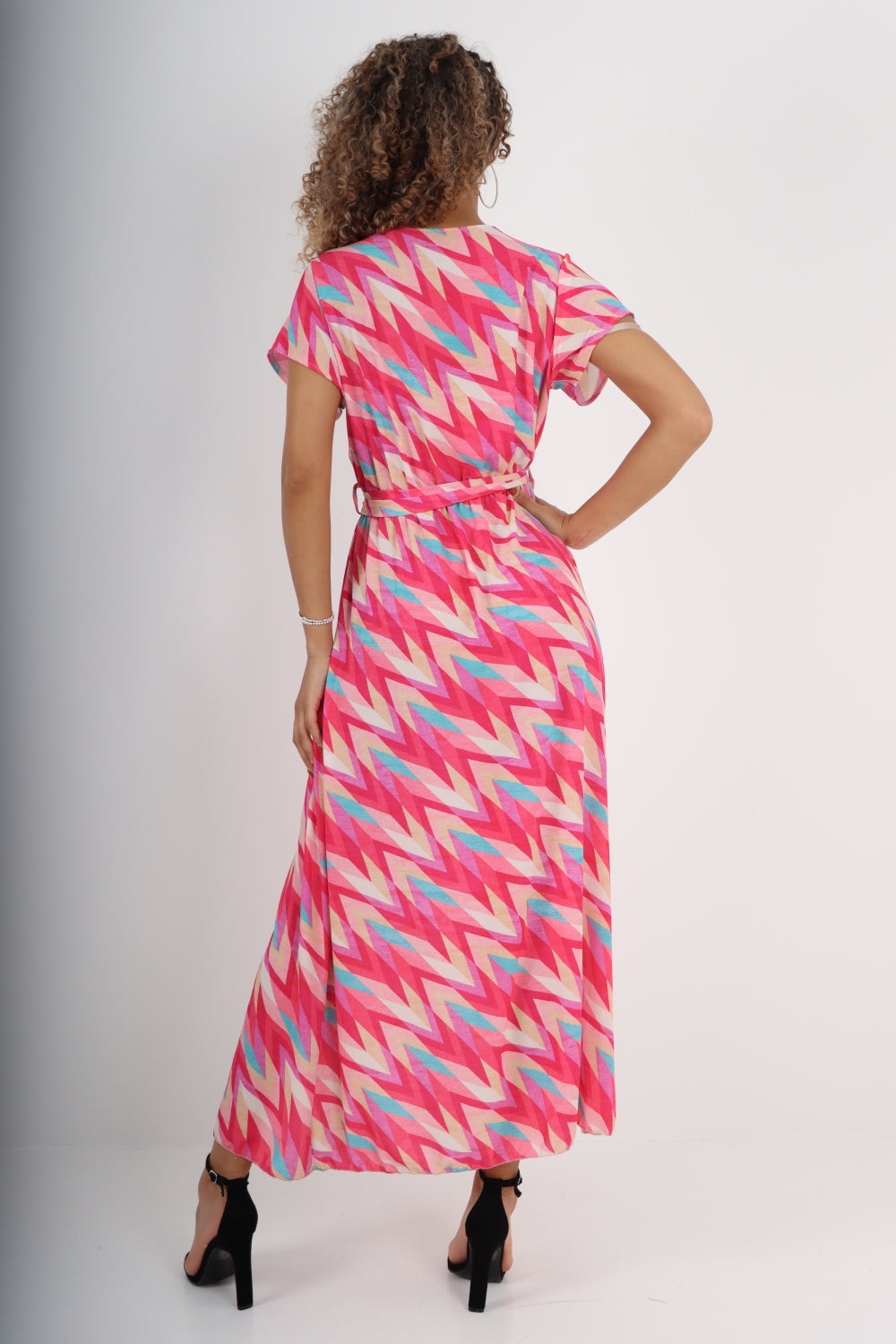 Italian Printed Wrap Over Maxi Dress