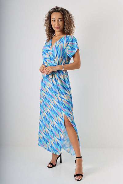 Italian Printed Wrap Over Maxi Dress