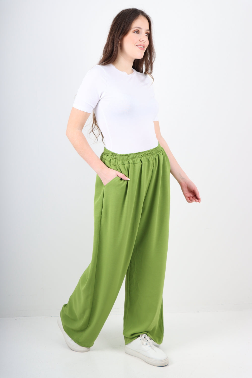 Italian Plain Elasticated Waist Side Pockets Cotton Trousers