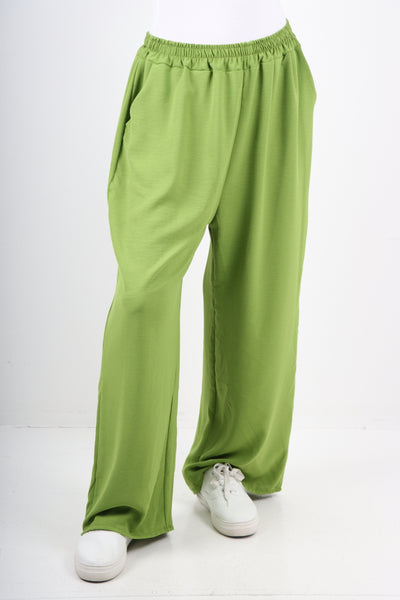 Italian Plain Elasticated Waist Side Pockets Cotton Trousers