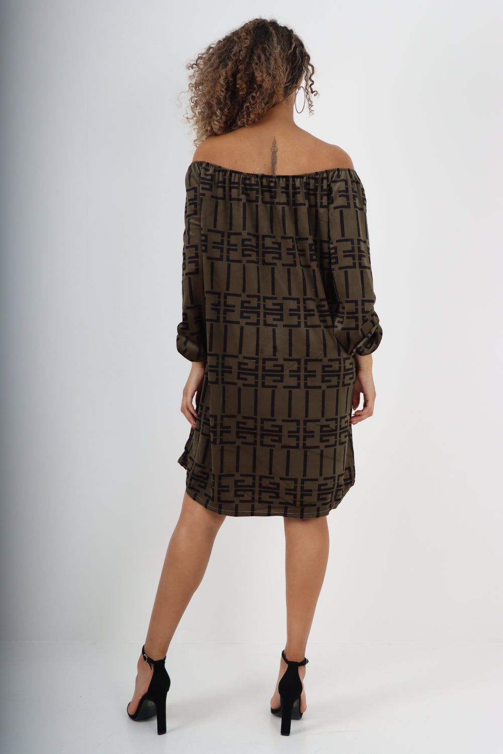 Italian Off The Shoulder Printed Velour Tunic Dress