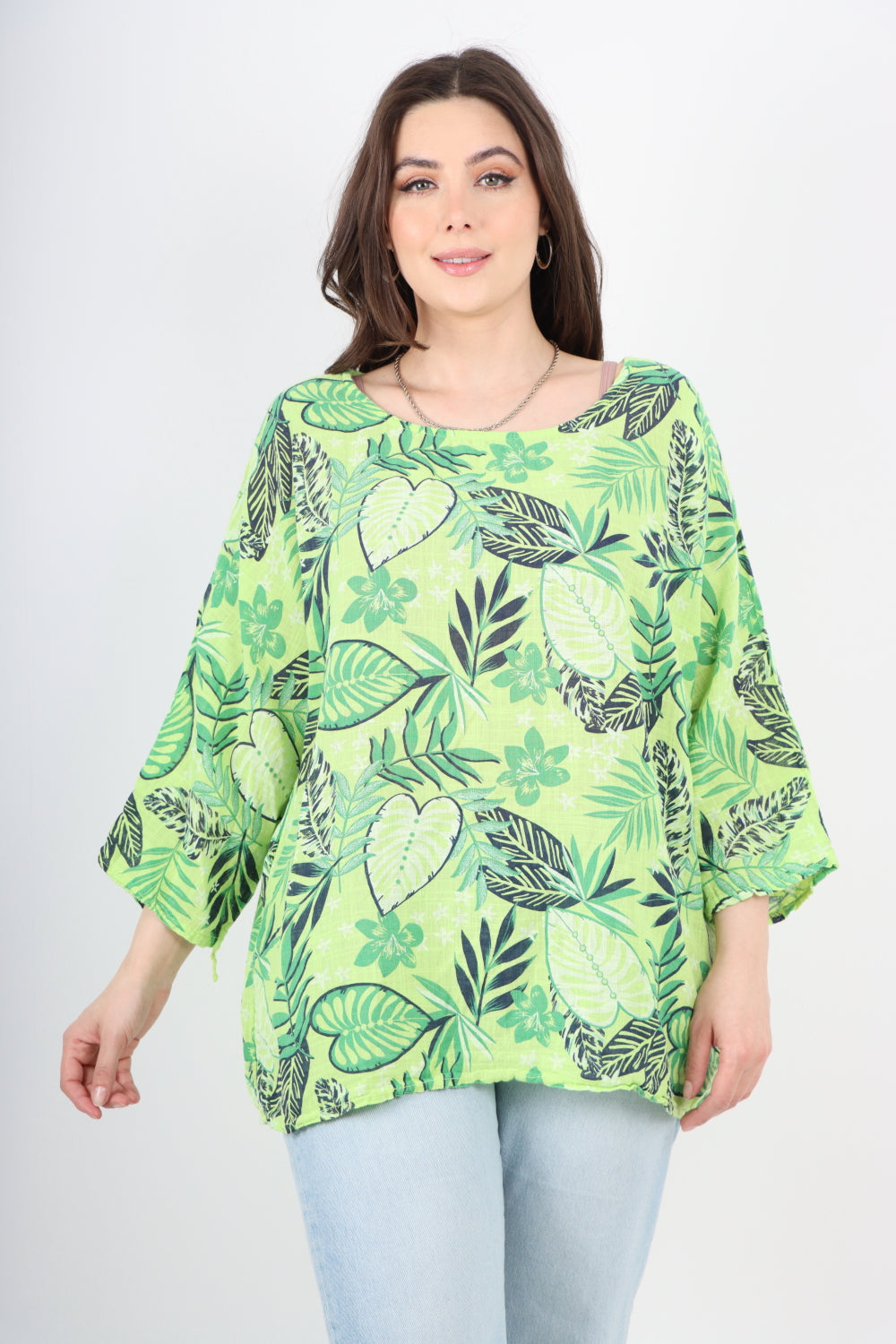 Italian Leaf Print Cotton Tunic top
