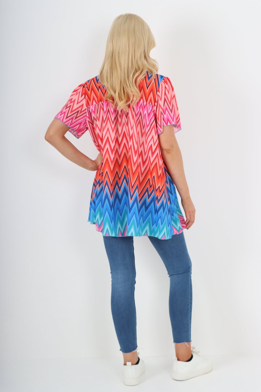 Italian Printed Button Front Short Sleeve Top