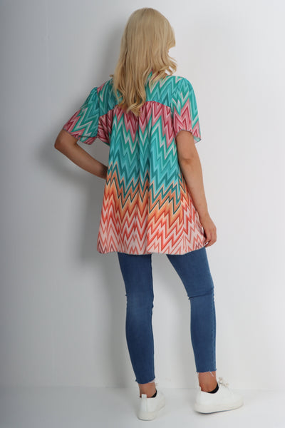 Italian Printed Button Front Short Sleeve Top