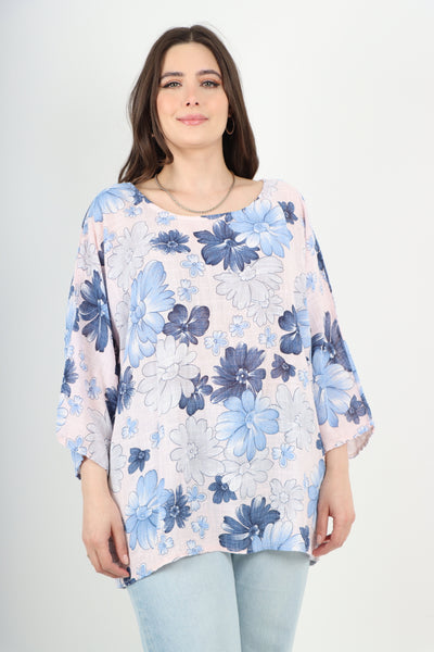 Italian Multi Floral Print Cotton Tunic Top
