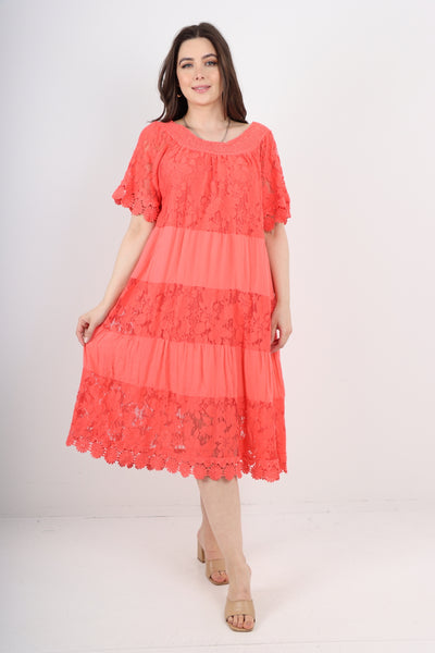 Italian Crochet Lace Detail Bardot Midi Dress