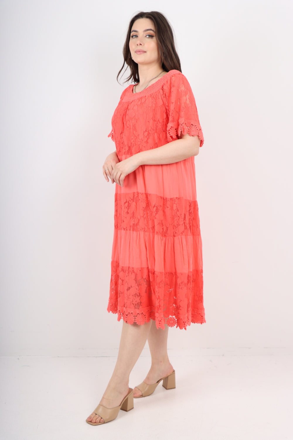 bardot lace midi crochet dress Adoni Crochet Midi Dress