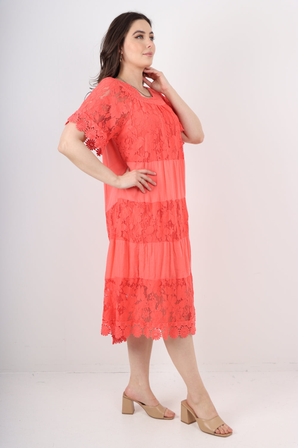 Italian Bardot Crochet Lace Midi Dress – Off Shoulder Summer Dress