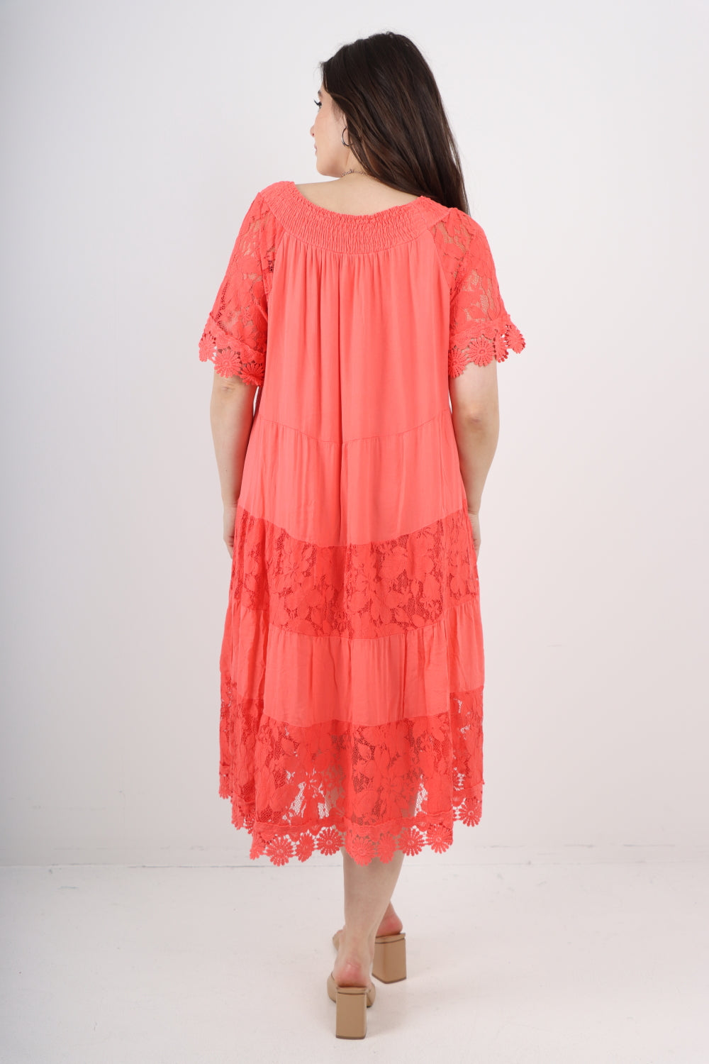 Italian Crochet Lace Detail Bardot Midi Dress