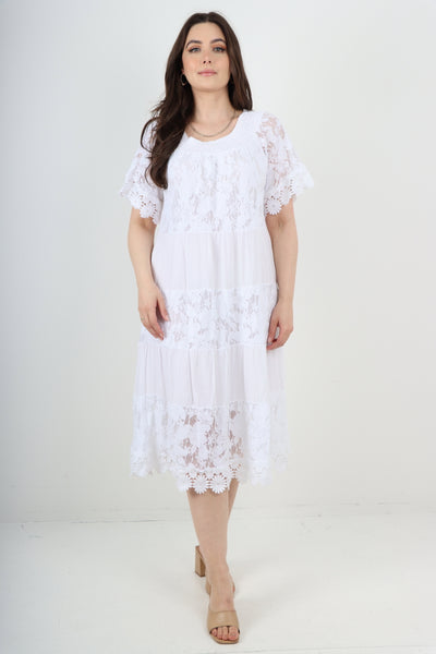 Italian Crochet Lace Detail Bardot Midi Dress