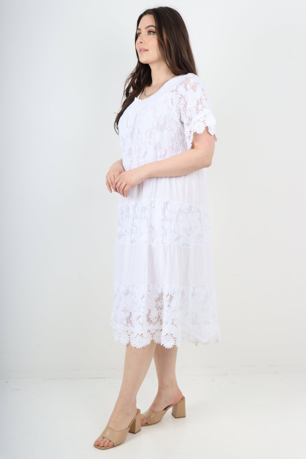 Italian Crochet Lace Detail Bardot Midi Dress